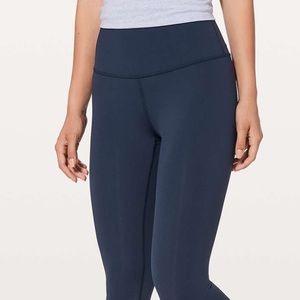 Navy lululemon leggings with back of leg detail